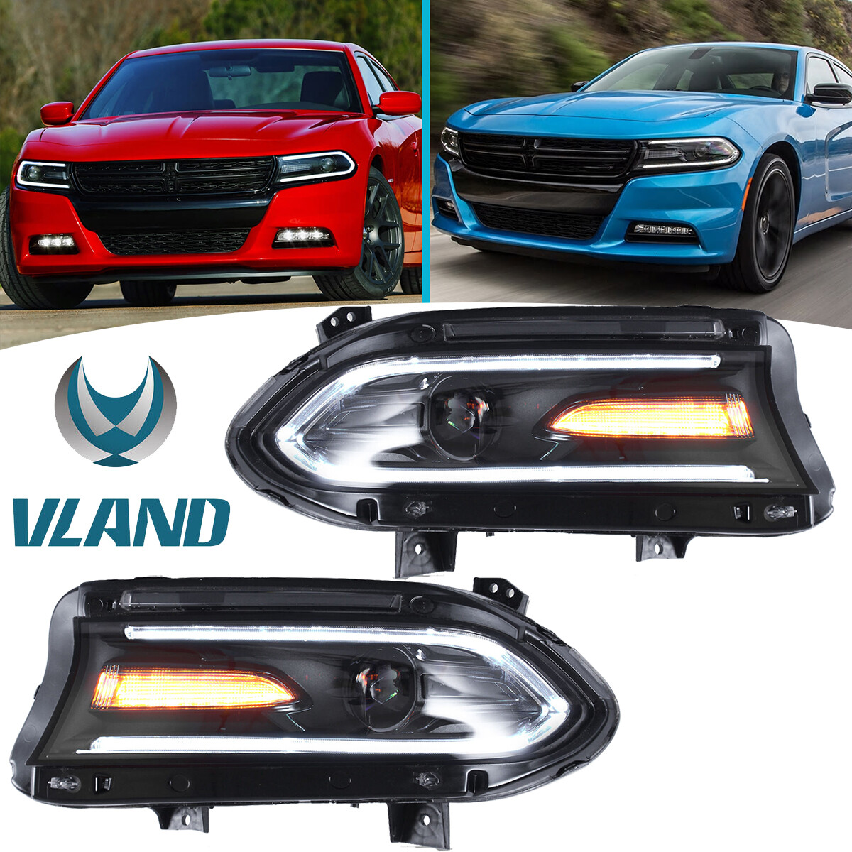 Phares LED Double Faisceau Dodge Charger Optiques Avant à Lentille Haute Puissance