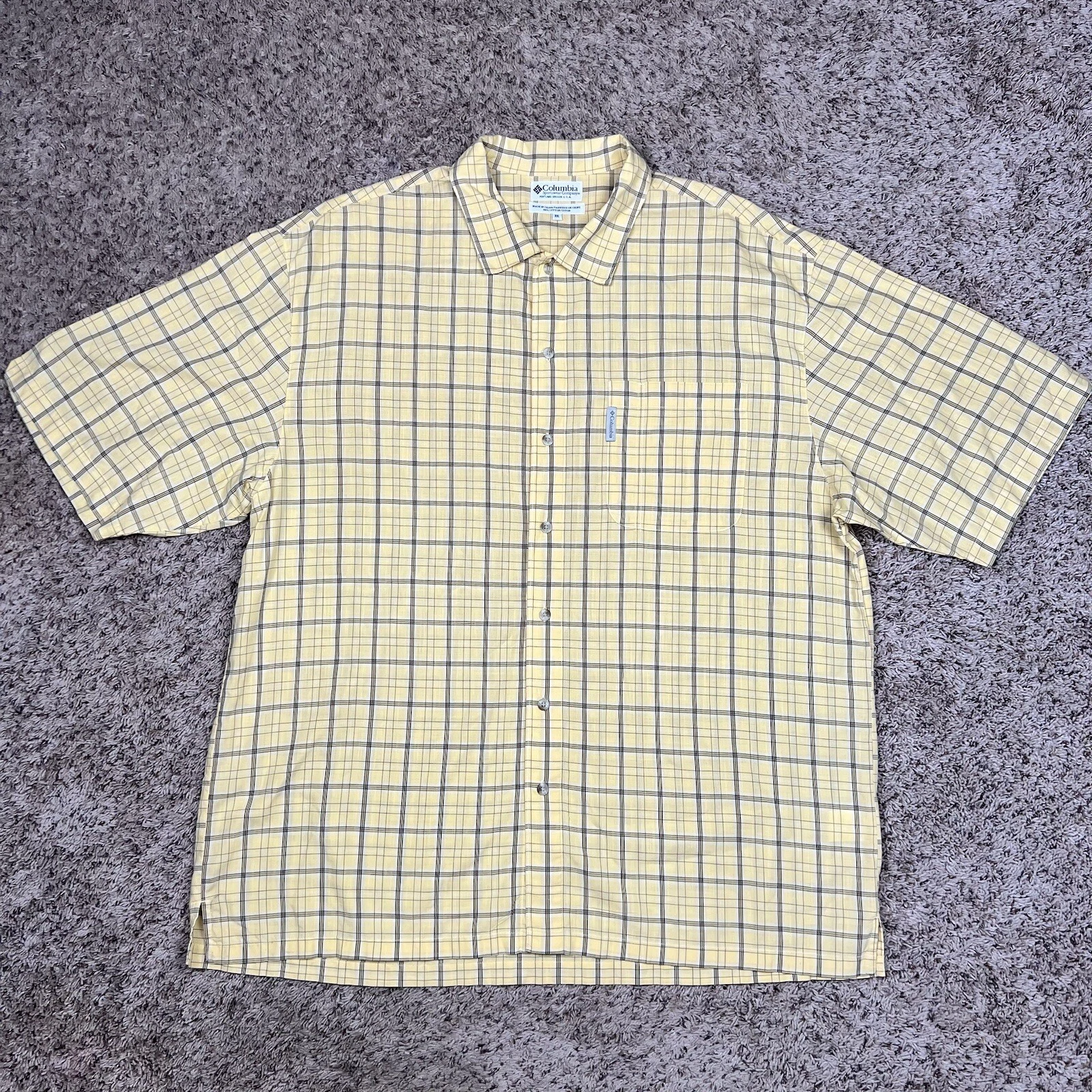 Columbia Stylish Button Up Yellow Long Sleeve Shirt Mens 2XL Outdoor Light