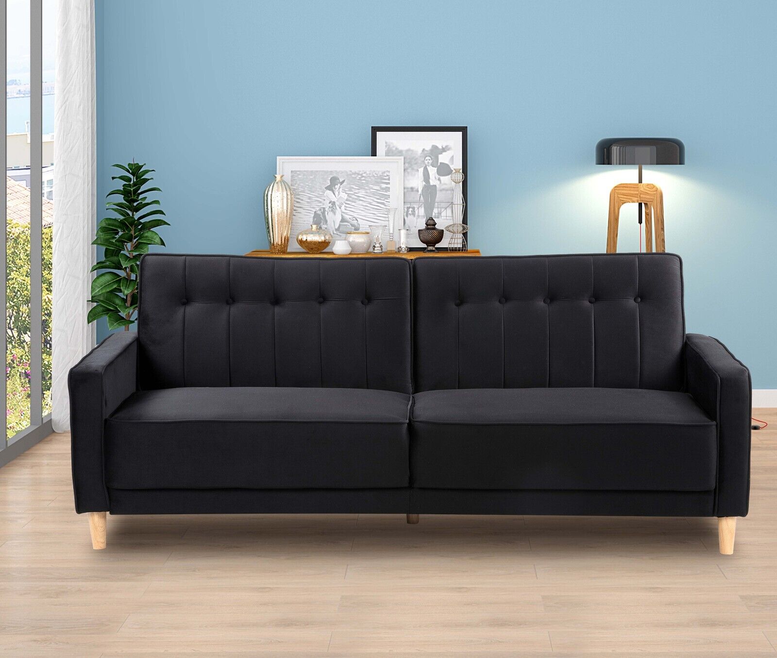 Yaheetech Sofa Bed 3 Seater Sofa Click Clack Sofa Bed Recliner Couch with Adjustable Backrest Modern Fabric Sofas for Living Room, Bedroom, Black 28 Velvet Sofa Bed 3 Seater Click Clack Living Room Recliner Couch Sofa Grey