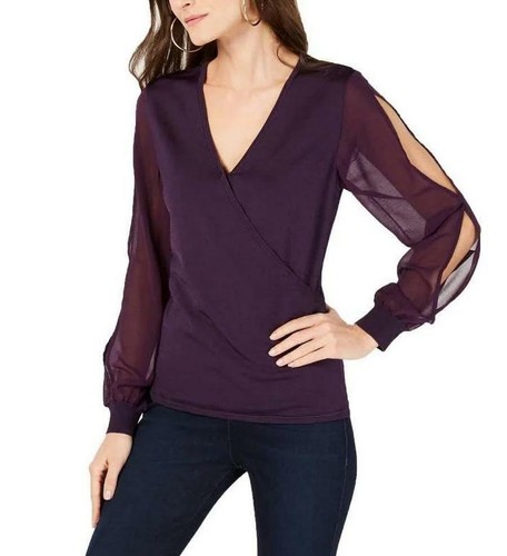 INC Womens Illusion Sleeves Surplice 