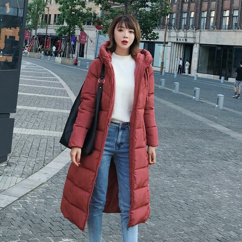 Womens Ladies Long Winter Coat Padded Quilted Puffa Jacket Warm Hooded Plus Size - Picture 9 of 33
