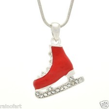 ICE SKATING SHOE W Swarovski Crystal Figure Hockey Red Pendant Necklace