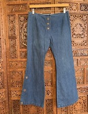 Vintage 60  s 70  s Bell Bottom Jeans Studded Low Rise Flare Hippie Pants Vtg S