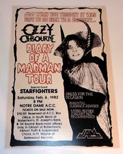 Ozzy Osbourne 1982 Tour St Louis MO Promo Black Sabbath Poster 19"x13" 2/6/82