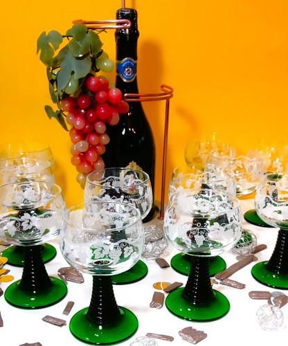 Copa de vino romana hojas de vid Luminarc fiesta del vino 0,2 l trompeta acanalada verde 1a rara - Imagen 14 de 16