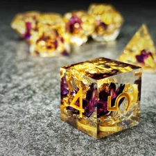 Sage’s Enchanted Flower Purple Sharp Edge Resin Polyhedral Dice Set DnD