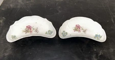 Vintage Bone Dish Pair Crescent Shaped Trinket Holders Mid Century