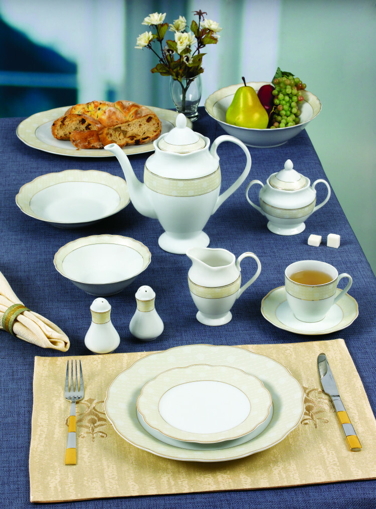 Elegant 57 Pieces Porcelain Dinnerware Set for 8 People - Tova, Wavy