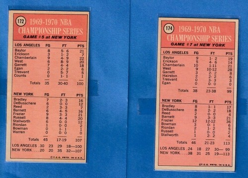 1970-71 Topps Baloncesto Juego de Campeonato de la NBA 5 Bradley 172, Juego 7 Frazier 174 - Imagen 2 de 2