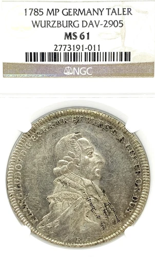 German States Wurzburg 1785 Taler Coin Thaler NGC MS61 VZ/F.STG UNC RARE Deutsch