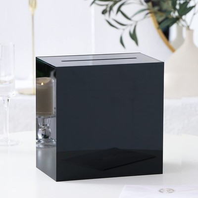 Black Acrylic Wedding Card Box with Slot Large 10x10x5.5 Inch Wishing Well