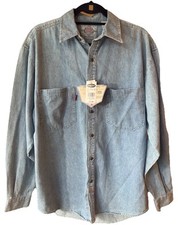 BUGLE BOY VTG GOLD CREST DENIM BASICS LONG SLEEVE SHIRT LARGE 100 COTTON