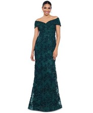 XSCAPE Petite Off-The-Shoulder Lace Gown Hunter Size: 10P NWT