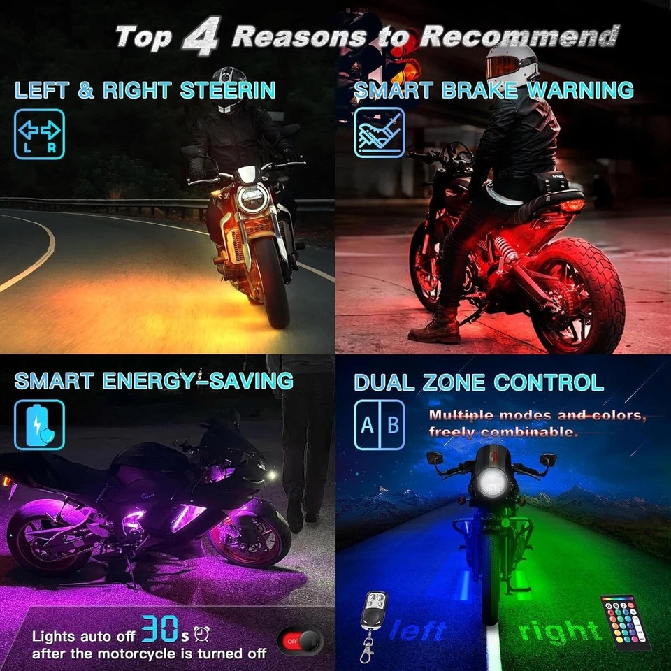 16PCS Motorcycle LED Light Kit with w/Handlebar Switch, RGB Multi-Color  - Image 4 of 4