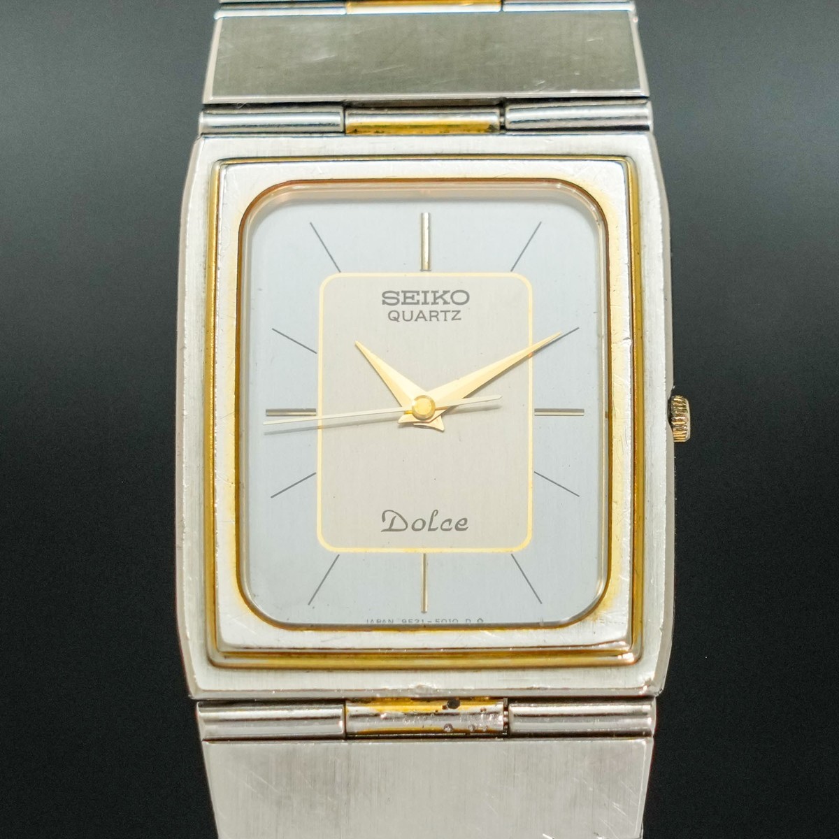 Vintage 1982 SEIKO Dolce 9521-5010 Gold Silver Square Thin Tank