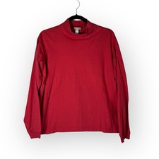Vintage L.L. Bean Red Mock Neck Long Sleeve Cotton Top Made In USA XL