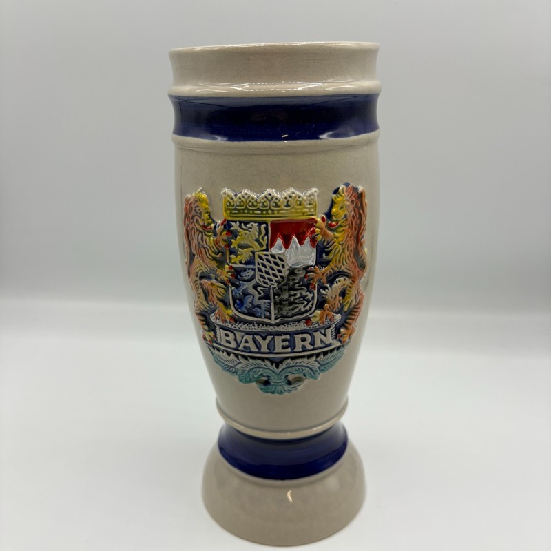 Vintage German Coat Of Arms Bayern Stoneware Beer Stein Mug / Pilsner Chalice