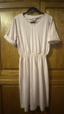 Vintage Rare 70s It’s A Leigh Pink rolled sleeve Cotton Midi Dress Trad Wife 
