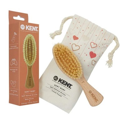 Kent Brushes Baby Hairbrush - Soft Natural Bristle & Beechwood with Travel Pouch
