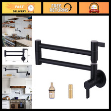 Matte Black Pot Filler Faucet - Modern Wall Mount 2 Handle with Swing Arms, Bras