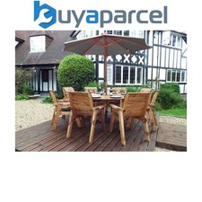 Image of Charles Taylor 8 Seater Wooden Round Garden Dining Table & Chairs Parasol Grey