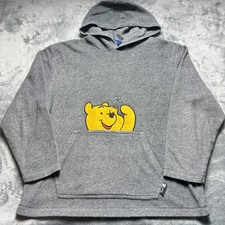 Vintage Disney Fleece Hoodie Unisex Medium Gray Pooh Embroidered Cozy Warm Retro
