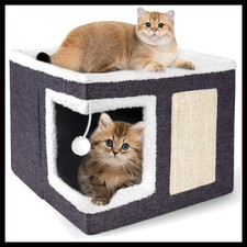 Cat Houses for Indoor Cats - Large Cat Bed Cave with Scratch Pad and Fluffy B...