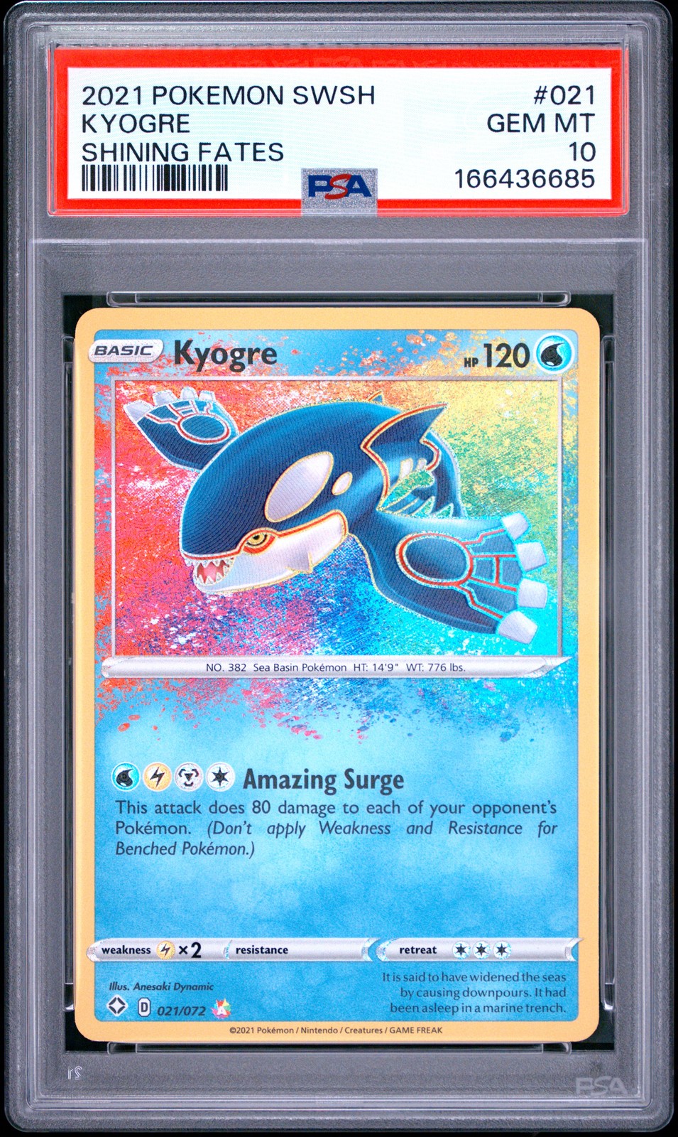 2021 POKEMON SWORD & SHIELD SHINING FATES #021 KYOGRE PSA 10