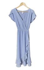 NAIF Dress Size PS Petite Small Blue White Stripe Rayon Ruffle Elastic Waist Tie