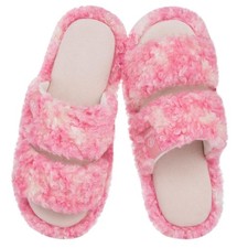 Women's Fuzzy Open Toe Slippers Comfy Soft Memory Foam Indoor House Shoes Whi...