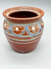 VINTAGE STUDIO POTTERY PLANTER POT RUST BLUE GLAZE HAND THROWN STONEWARE