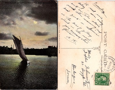 Moonlight on Little Traverse Bay Michigan Postcard