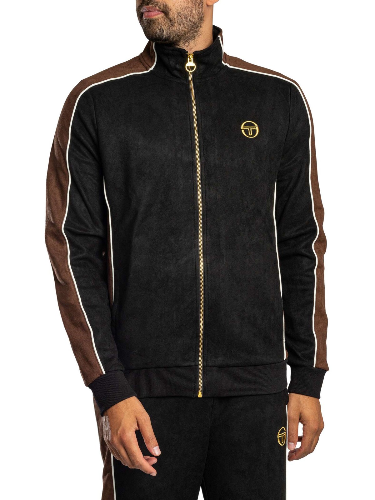 Sergio Tacchini Contrasto Suede Track Jacket, Black/Potting Soil/Gardenia - 3XL