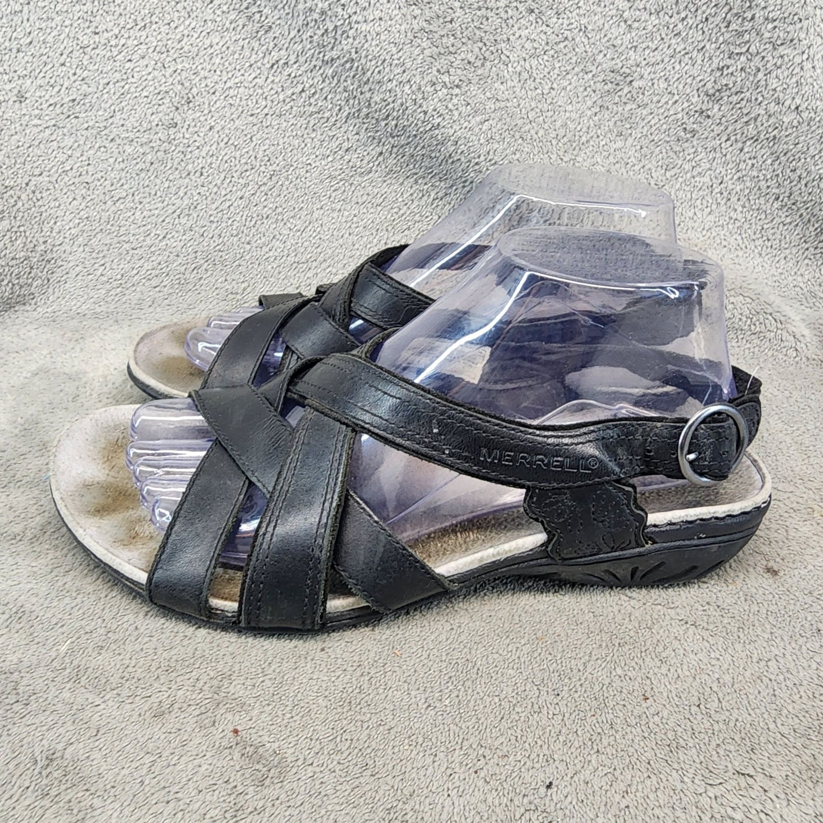 Merrell Shoes sandali donna taglia 8 fagotto nero pelle slingback con cinturino