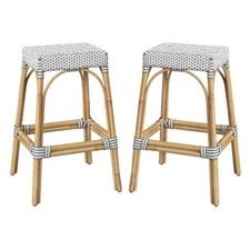 Home Square Rattan Backless Barstool in White and Gray - Set of 2