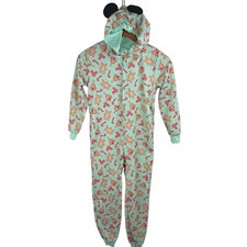 Disney Parks Mickey Ears Christmas Pajamas One Piece Mickey Treats Teal Kids 7/8