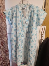 Womens Vintage Snap Up Turquoise Floral Robe Large