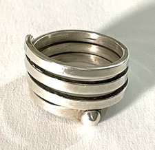Vintage Sterling Coiled Snake Serpent Ring size 7.25  6.1g.