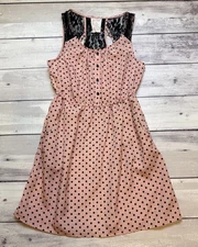 No Boundaries Dress Women’s Medium Pink/Black Polka Dots Black Lace