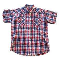 VTG Panhandle Slim Pearl Snap Men's Short Sleeve Shirt 17 Plaid Made in USA