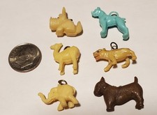 1940s Lot of 6 ANIMALS Celluloid Cracker Jack Toy Charm Prize Premium