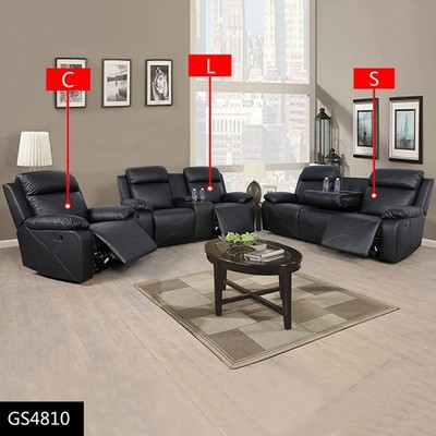 Black Breathing Leather 3-Piece Couch Living Room Sofa Set