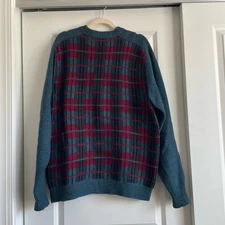 Vintage Glenleckan Knitwear Made in Scotland Pure Wool Checkered Sweater Sz L