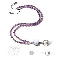 Beaded Retractable Lanyards for ID Badges and Keys Natural Stone Keychain Dur...