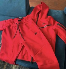 Nike Men s Red 2-Piece Tracksuit Set Hooded Full Zip Jacket Pants Pockets XL