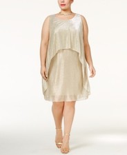 Slny  Plus Size Gold Metallic Popover Dress 20W