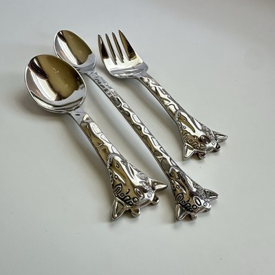 Mikasa Stainless Giraffe Three-Piece Baby Feeding Set Flatware Fork Spoons