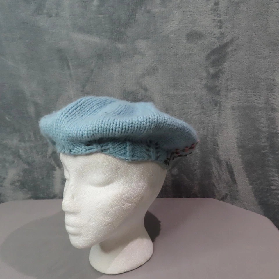 TRUE RELIGION Sombrero Boina Mujer Talla Única Azul Tejido Bordado Floral Lana Angora Foto 2 de 4