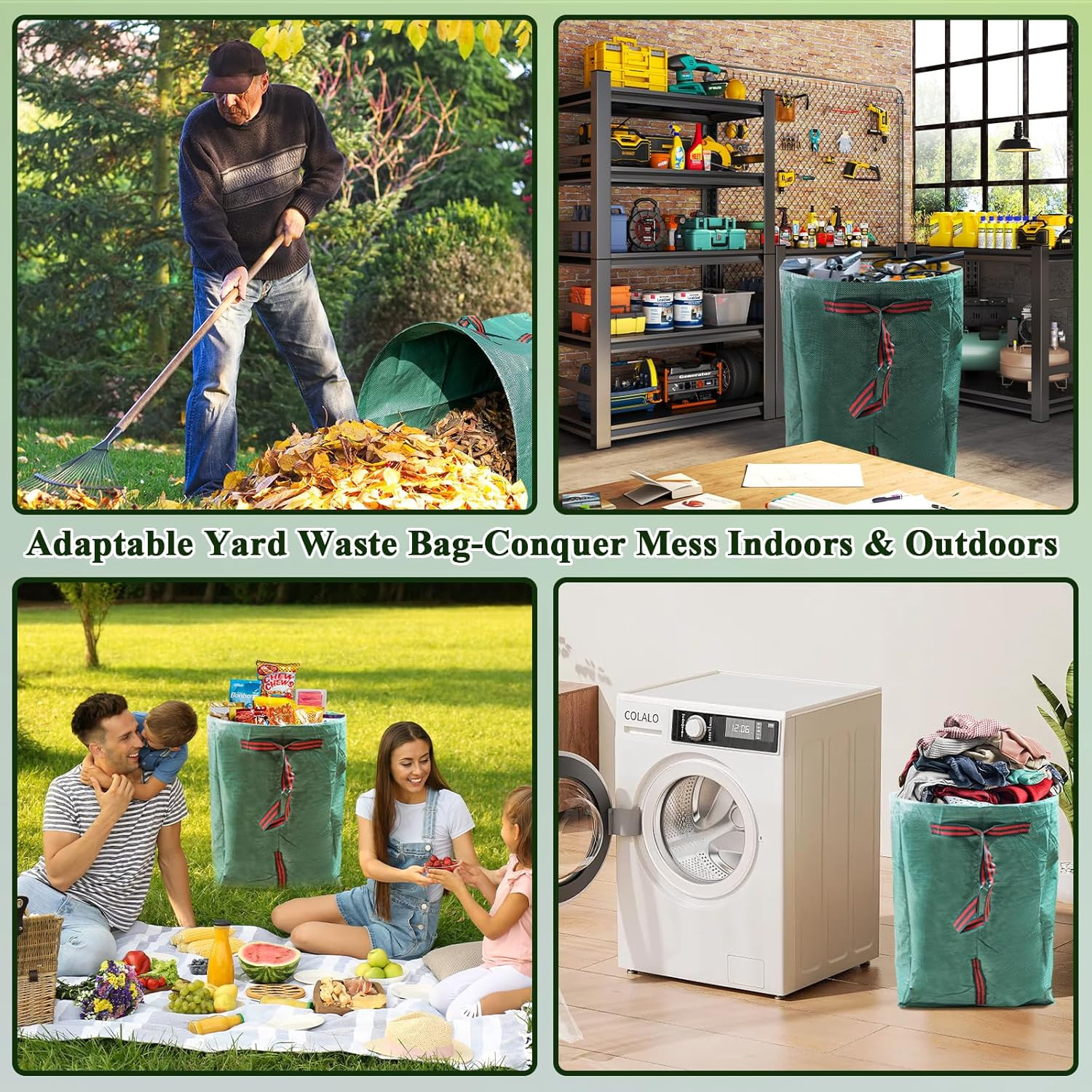 2 Pack 53 Gallons Reusable Yard Waste Bags,Heavy Duty Lawn and Leaf Bags,Dustpan