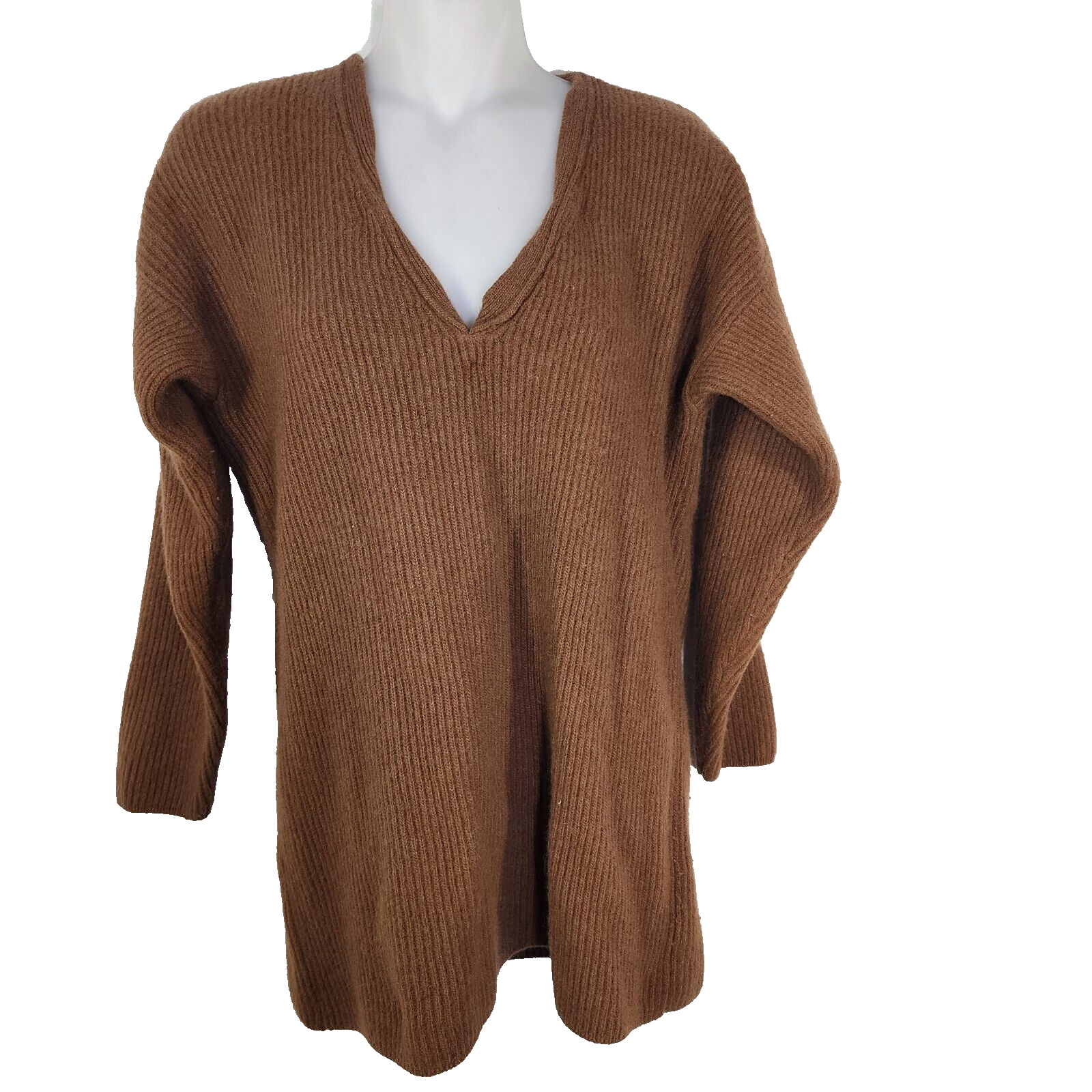 VTG Paul Harris Sweater Womens Large Lambswool Angora Rabbit Ribbed V Neck Brown